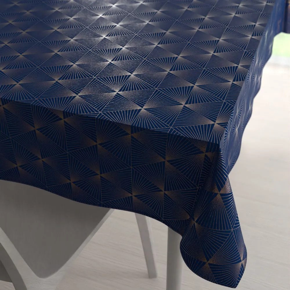 Biante Zamatový obdĺžnikový obrus Isabela IBL-011 Rose Gold trojuholníky na kráľovsky modrom 140x220 cm