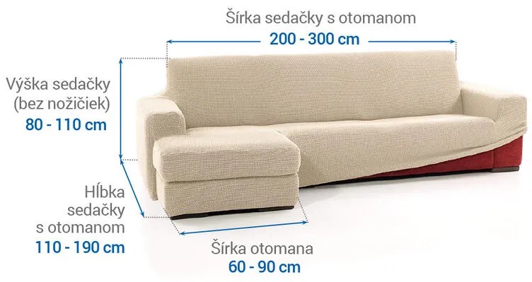 Super strečové poťahy NIAGARA smotanová sedačka s otomanom vľavo (š. 200 - 300 cm)