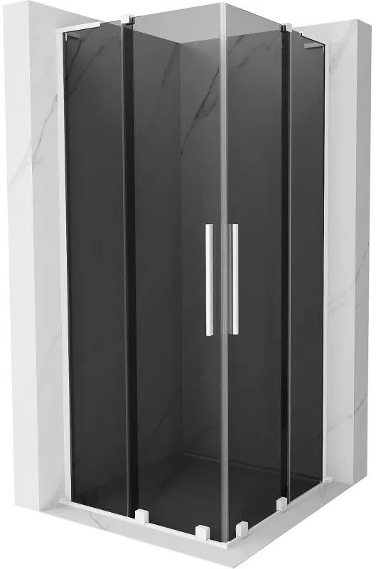 Mexen Velar L Duo, sprchový kút s posuvnými dverami 90 x 90 cm, 8mm šedé sklo, biela matná, 871-090-090-02-43-20