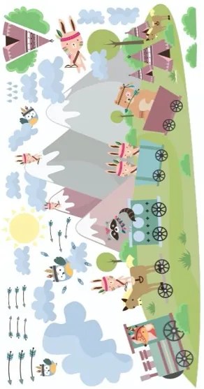 Farebná detská nálepka na stenu zvieratká indiáni 120 x 240 cm