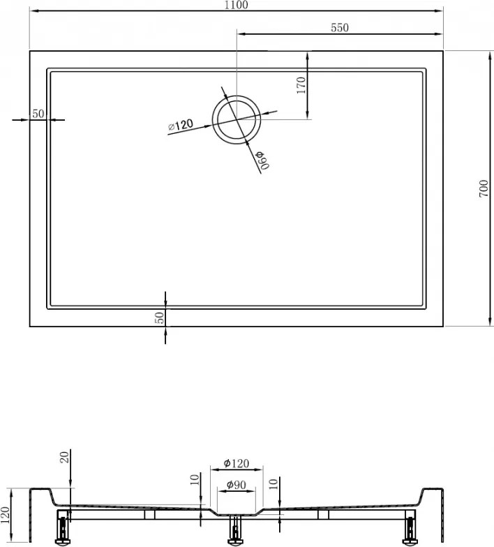 Mexen Flow+, obdĺžniková sprchová vanička 110 x 70 cm, biela lesklá, 46R107011H