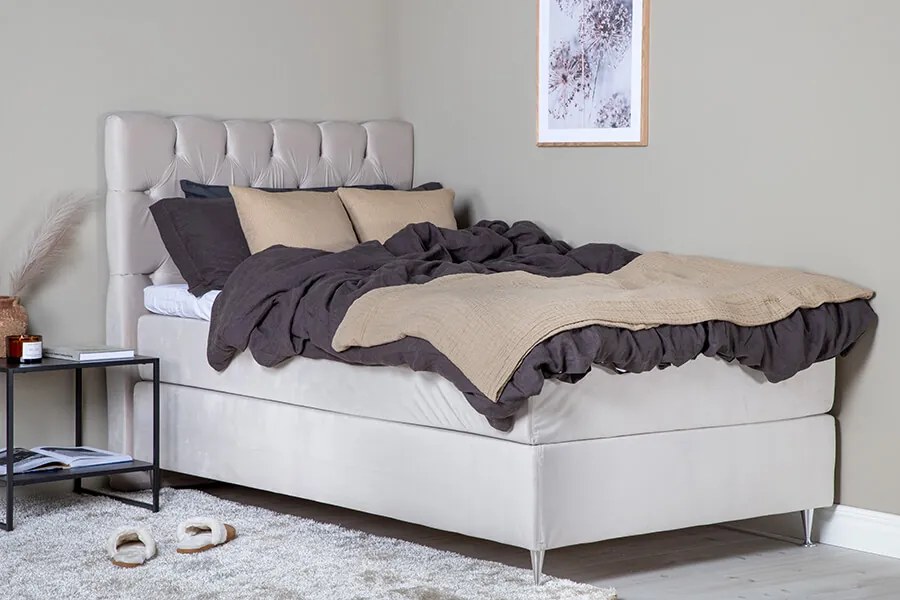 Furudal 120 boxspring posteľ béžový zamat čelo Sarna