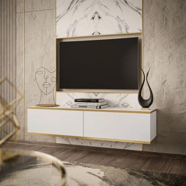 TV skrinka JACOB 135 cm biela matná + zlatá