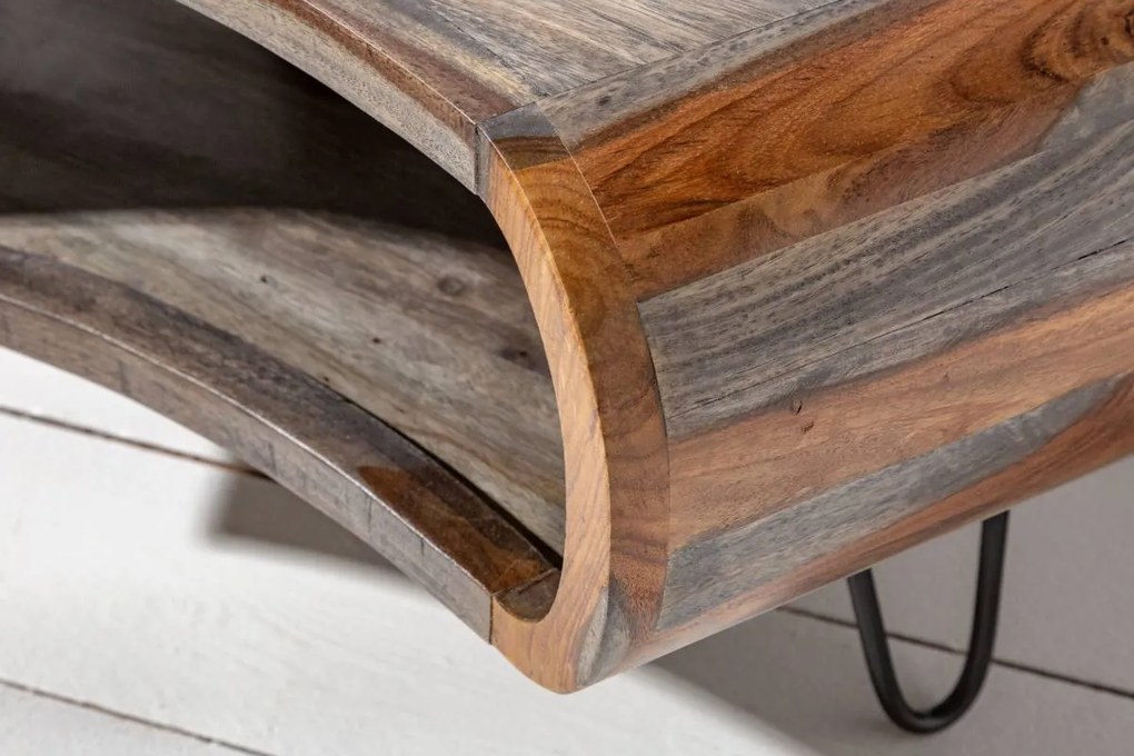 Dizajnový konferenčný stolík Lorelei, 80 cm, sheesham, sivý