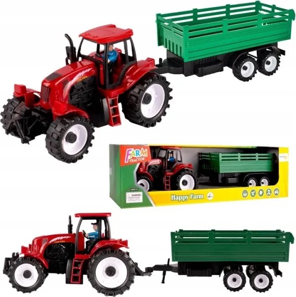 TRAKTOR FARMÁRSKY 47cm S ODNÍMATEĽNÝM PRÍVESOM + FIGÚRKA FARMÁRE