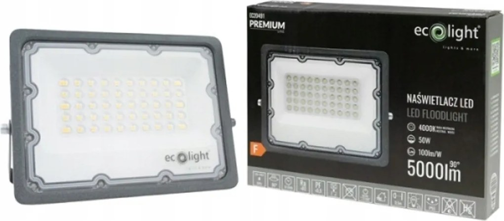 LED reflektor 50W 4000K 5000LM IP65 čierny - neutrálná biela