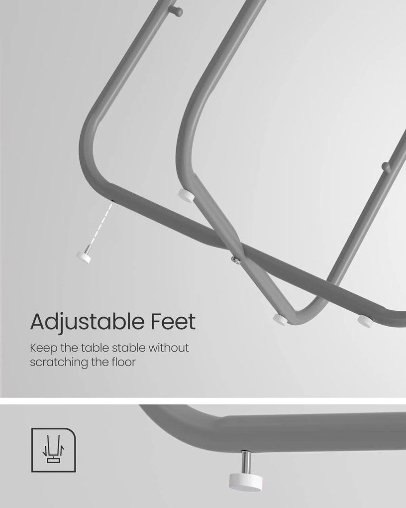 Okrúhly príručný stolík s látkovým košom, sivá a biela farba