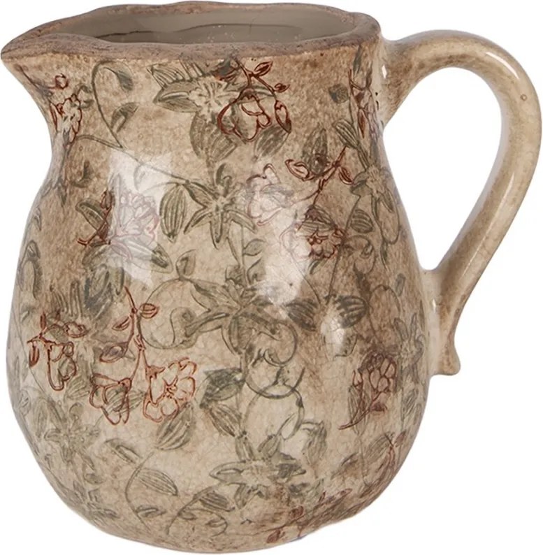 Béžový antik keramický džbán s kvetmi Margaus M - 16*13*16 cm