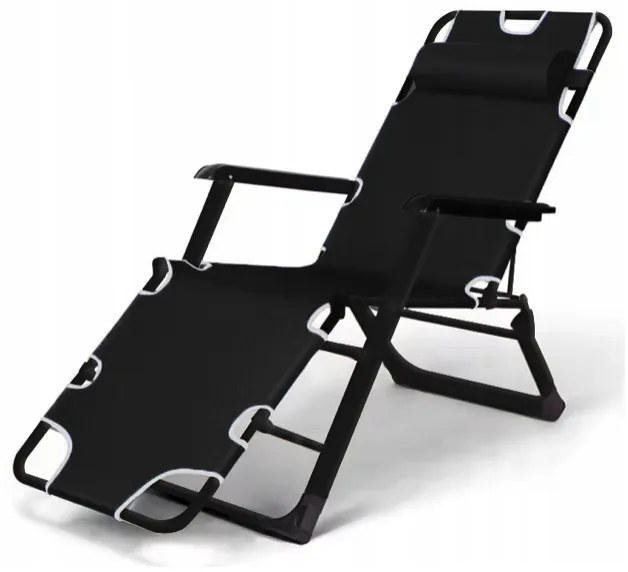 Záhradné lehátko s čiernym rámom a vankúšom sivá