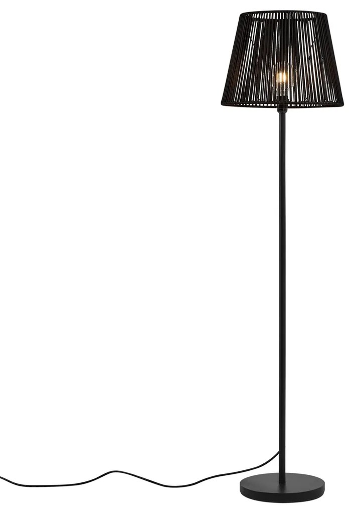 Vonkajšia stojaca lampa čierna s čiernym lanovým tienidlom IP44 - Virginia Jayla