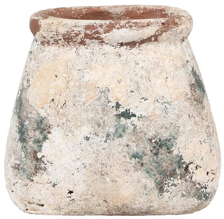 Dekoratívny béžovo-zelený antik terakotový kvetináč Teracci  - 22*15*19 cm