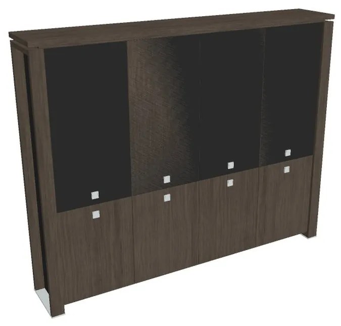 Vysoká skriňa Verno+ S 260 x 46 x 210 cm, kombinované dvere, dub antracit / čierna