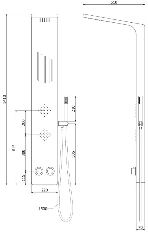 Mexen Navas, sprchový panel, čierna, 7627-02-70