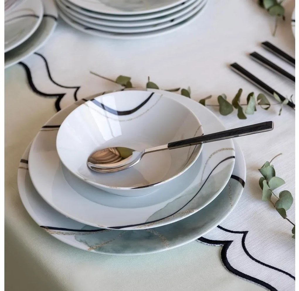 24-dielna jedálenská súprava, sivá/zelená, porcelán