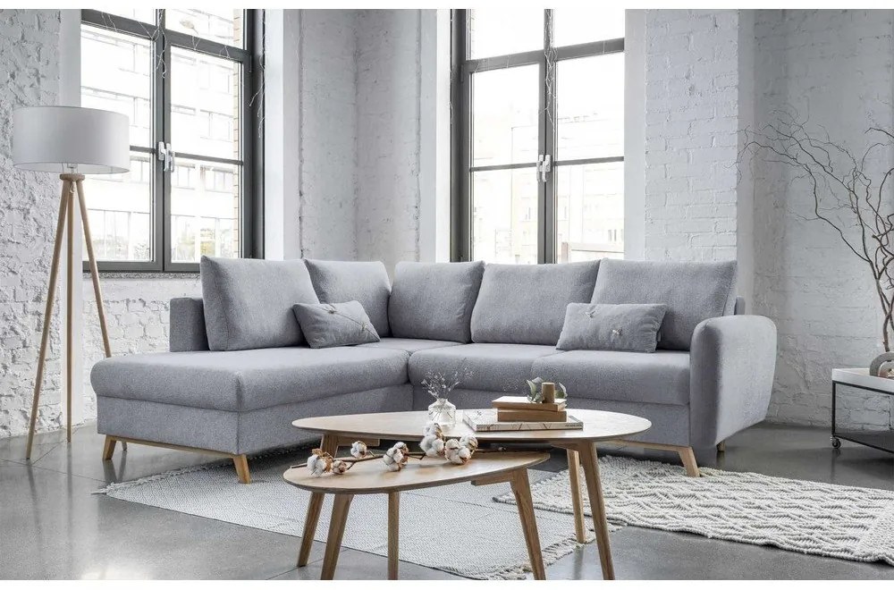 Svetlosivá rozkladacia rohová pohovka Miuform Scandic Lagom L, ľavý roh