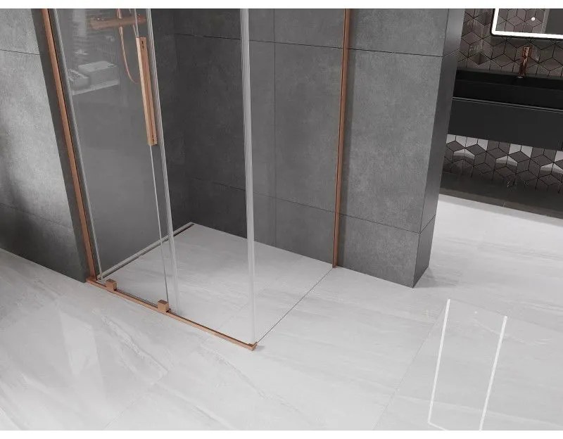 Mexen Velar L, sprchový kút s posuvnými dverami 100 x 75 cm, 8mm číre sklo, medená matná, 871-100-075-03-65
