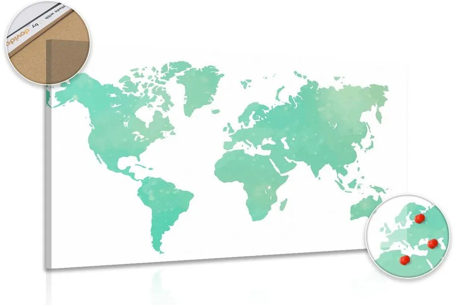 Obraz na korku mapa sveta v zelenom odtieni