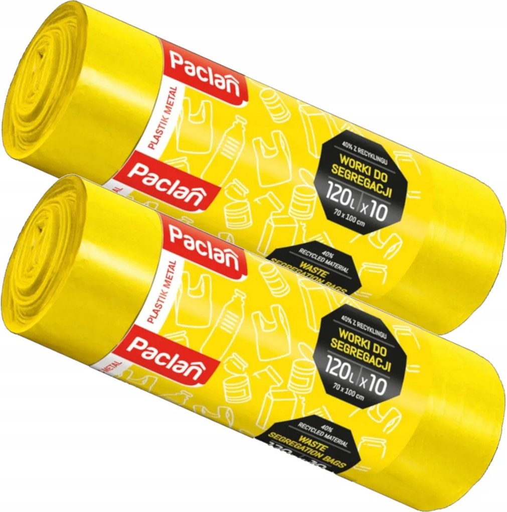 2x paclan 120l vrecia na odpad na triedenie - 10 ks - žlté plastové kovové