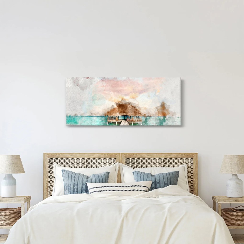 Obraz - Maledivy, drevené mólo (120x50 cm)