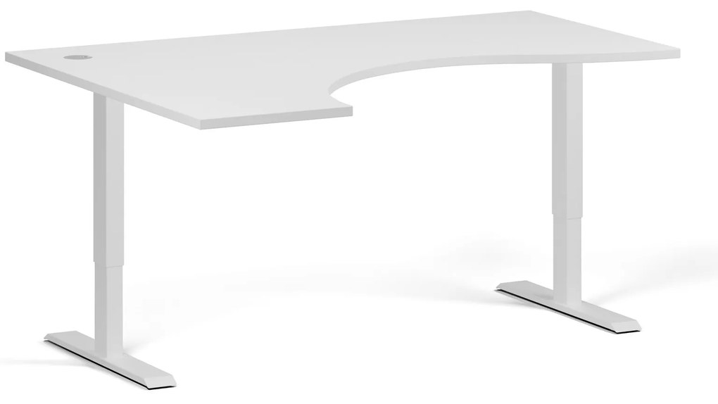 Ergonomický výškovo nastaviteľný stôl, 160x120 cm, 2 motory, L/P, biela podnož, biela