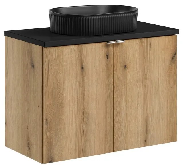 Závesná skrinka Nova Oak Beyond s doskou a umývadlom 80 cm dub coast evoke/čierna