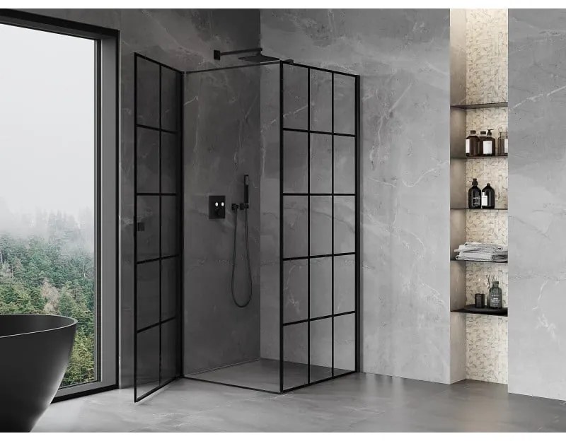 Mexen Mist-B, 1-krídlový výklopný sprchový kút ľavý 80 x 80 cm, čierna mriežka, čierny - 8A2T-080-080-70-77-L