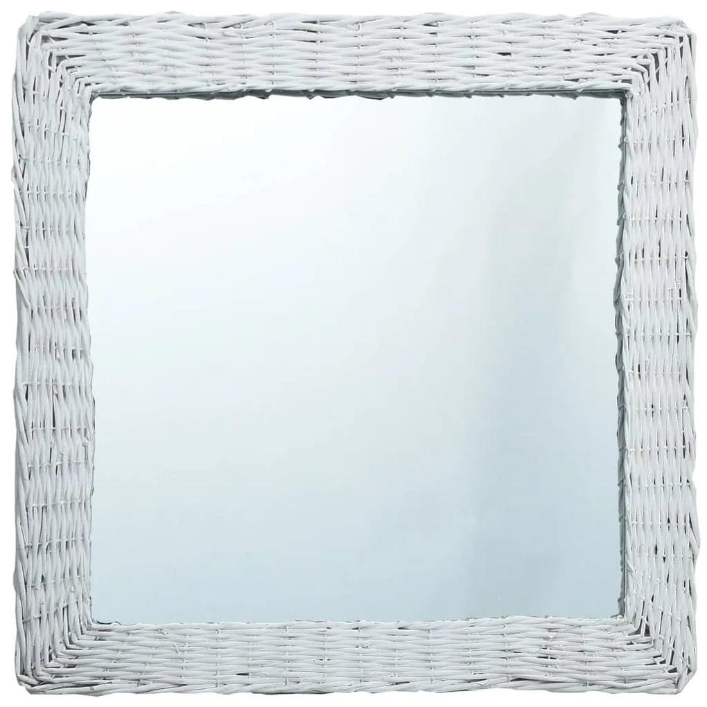 vidaXL Zrkadlo, biele 50x50 cm, prútie
