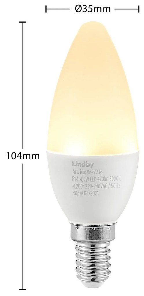 Lindby LED žiarovka E14 C35 4,5W 3000K opálová 2ks