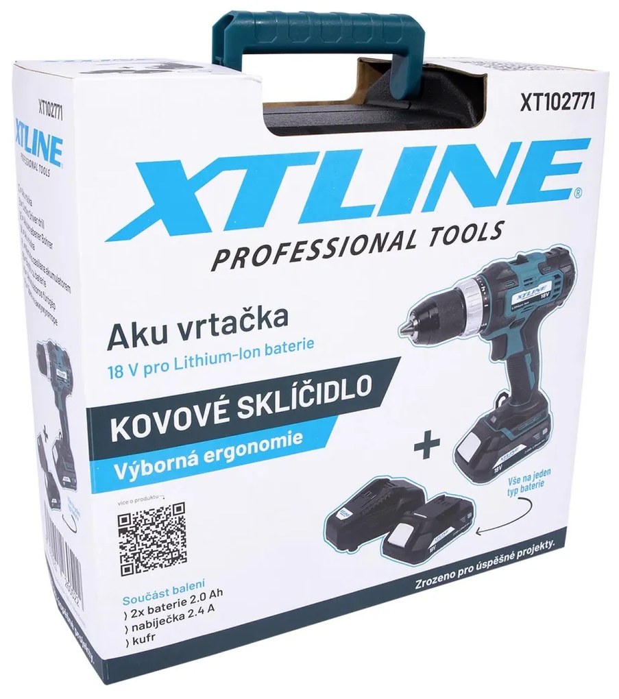 XTline Akumulátorová vŕtačka 18V 40Nm. + 2 batérie + nabíjačka 2,4A