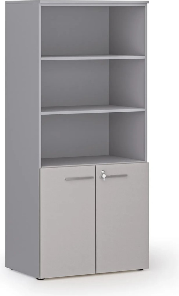 Kombinovaná kancelárska skriňa PRIMO GRAY, nízke dvere, 800 x 500 x 1781 mm, sivá