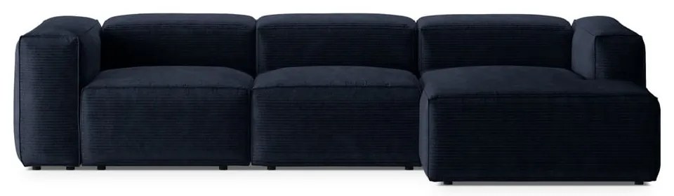 Tmavomodrá menčestrová rohová pohovka (pravý roh/s leňoškou) Bergamo – Cosmopolitan Design