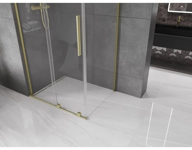 Mexen Velar L, sprchový kút s posuvnými dverami 110 x 75 cm, 8mm číre sklo, zlatá matná, 871-110-075-03-55