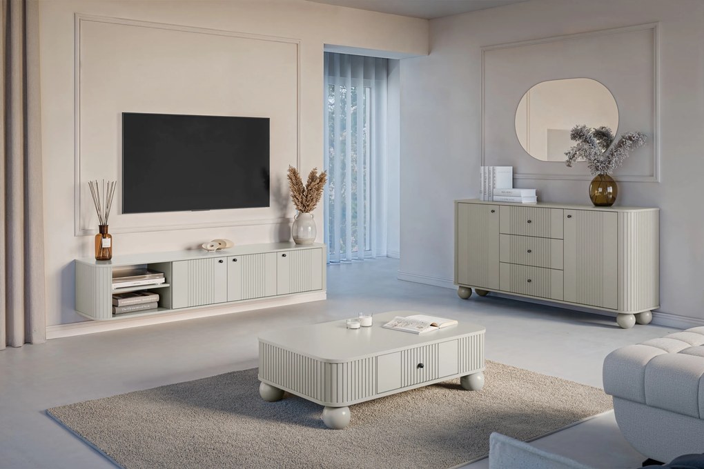 Závesná TV skrinka Vesper 3D 187 cm - kašmír / čierne úchytky