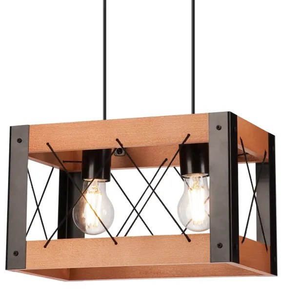 Luster na lanku FRIDA 2xE27/60W/230V čierna/hnedá buk