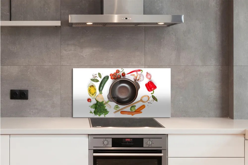 Sklenený obklad do kuchyne Lyžica paradajky petržlen 100x50 cm