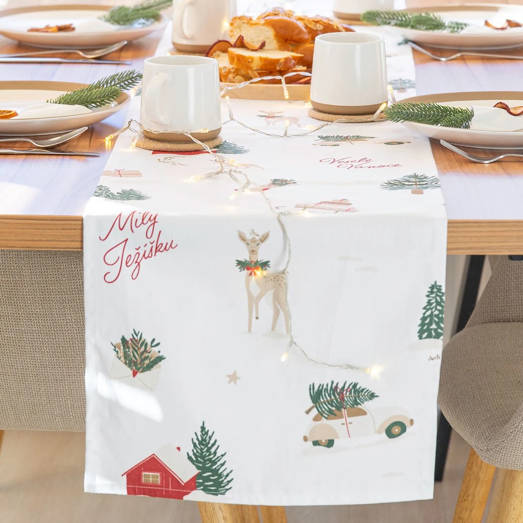 Goldea vianočný behúň na stôl z pevnej bavlny - české vianoce 35x140 cm