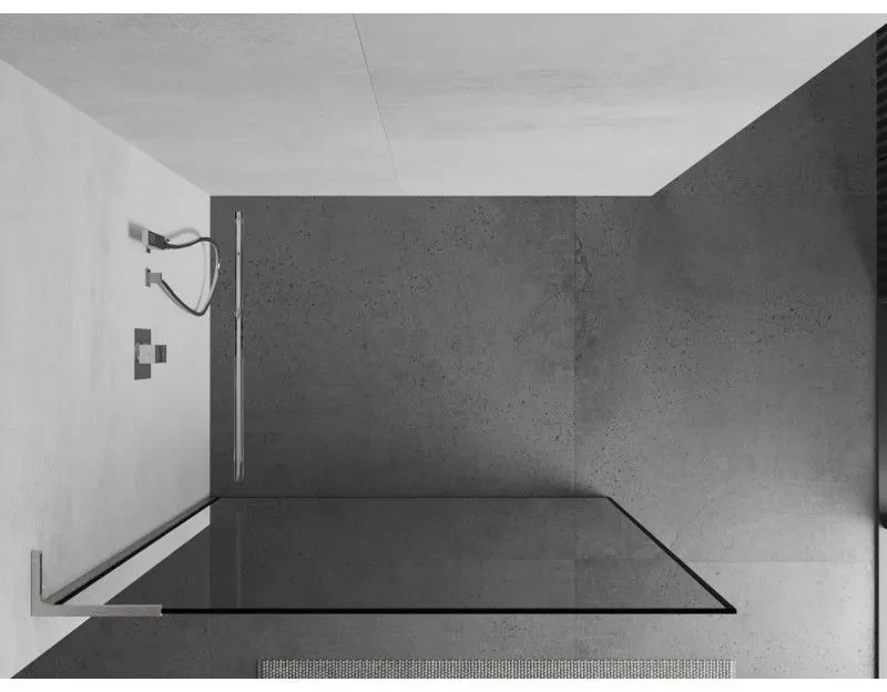 Mexen Kioto L, sprchová zástena Walk-In 100 x 200 cm, 8mm číre sklo čierny vzor, brúsená oceľ profil, 800-100-103-97-70