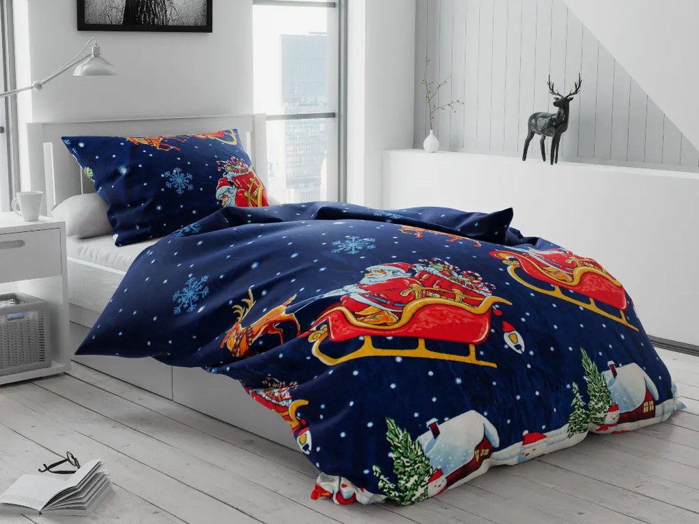 Obliečky mikroplyš SANTA NA SANIACH modré