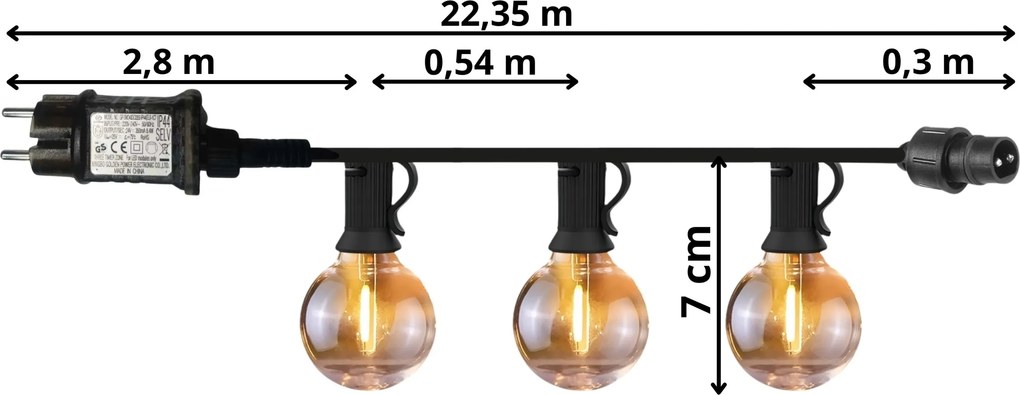 TRENDIE Záhradná svetelná girlanda 36 LED teplá biela 20m