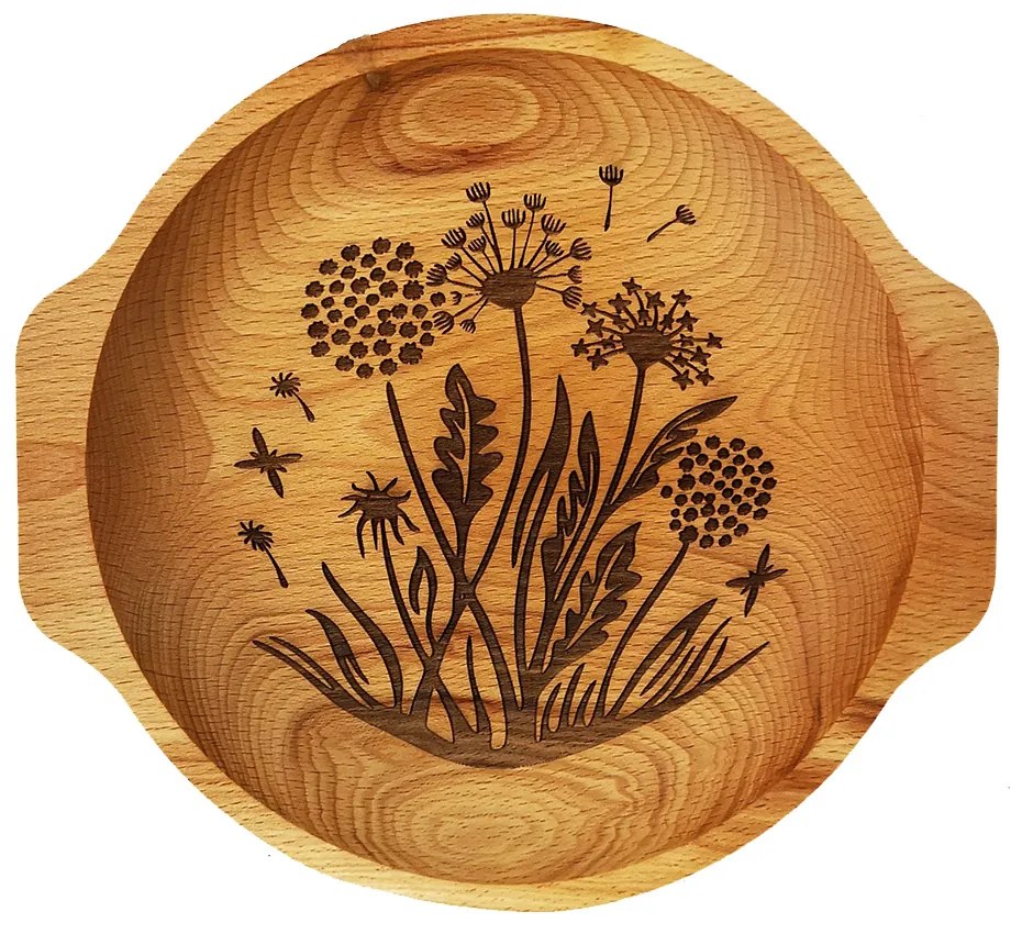 AMADEA Drevená miska kvety - púpavy, masívne drevo, 24 cm