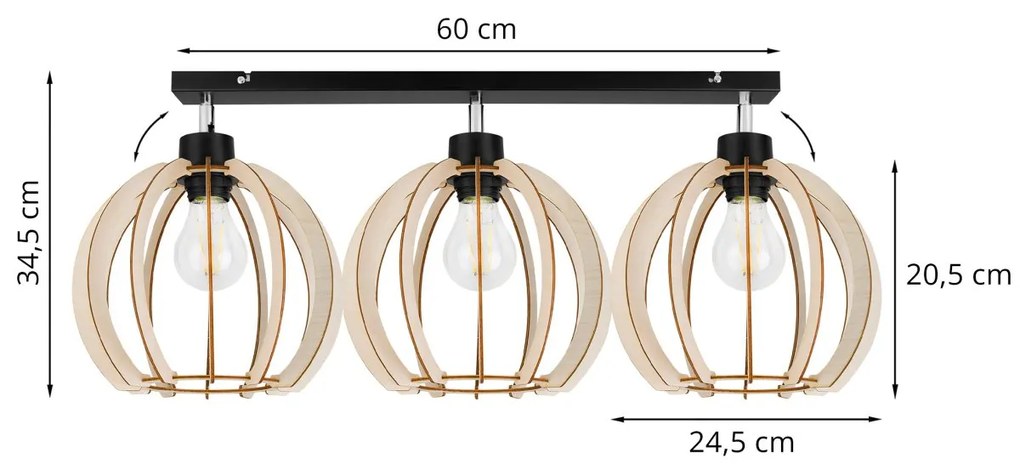 Bodové svietidlo Timber 9, 3x drevené tienidlo