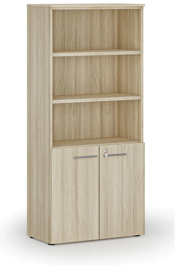 Kombinovaná kancelárska skriňa PRIMO WOOD, dvere na 2 poschodia, 800 x 420 x 1781 mm, dub prírodný