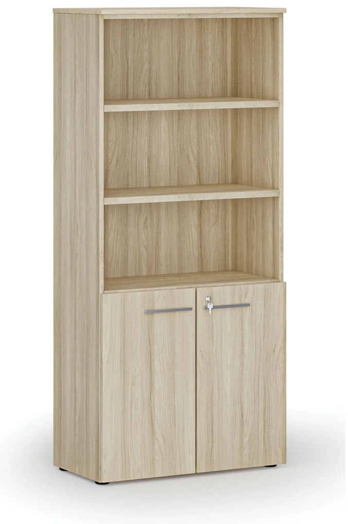 Kombinovaná kancelárska skriňa PRIMO WOOD, dvere na 2 poschodia, 800 x 420 x 1781 mm, dub prírodný