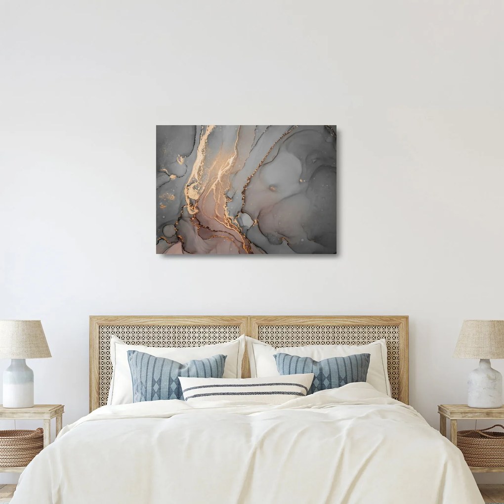 Sklenený obraz  - Šedo-zlatý mramor (70x50 cm)