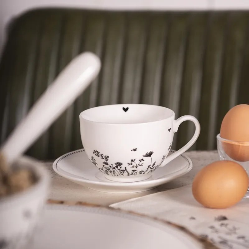 Porcelánová šálka s tanierikom s kvetinami Flora And Fauna - 12*9*6cm / 200ml