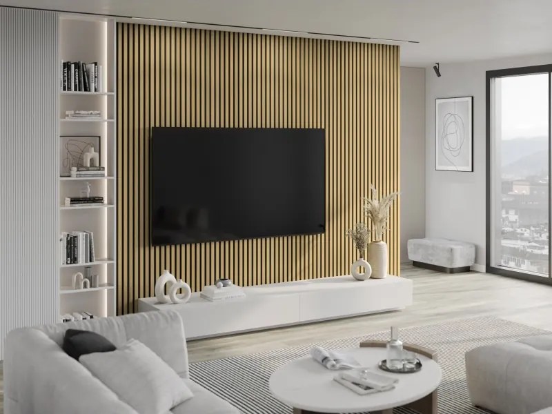 Mexen Lam-F, akustické stenové lamely 275 × 30 cm, plstený podklad 8 mm, technická dyha, bambus prírodný, S105-275307-3015-011