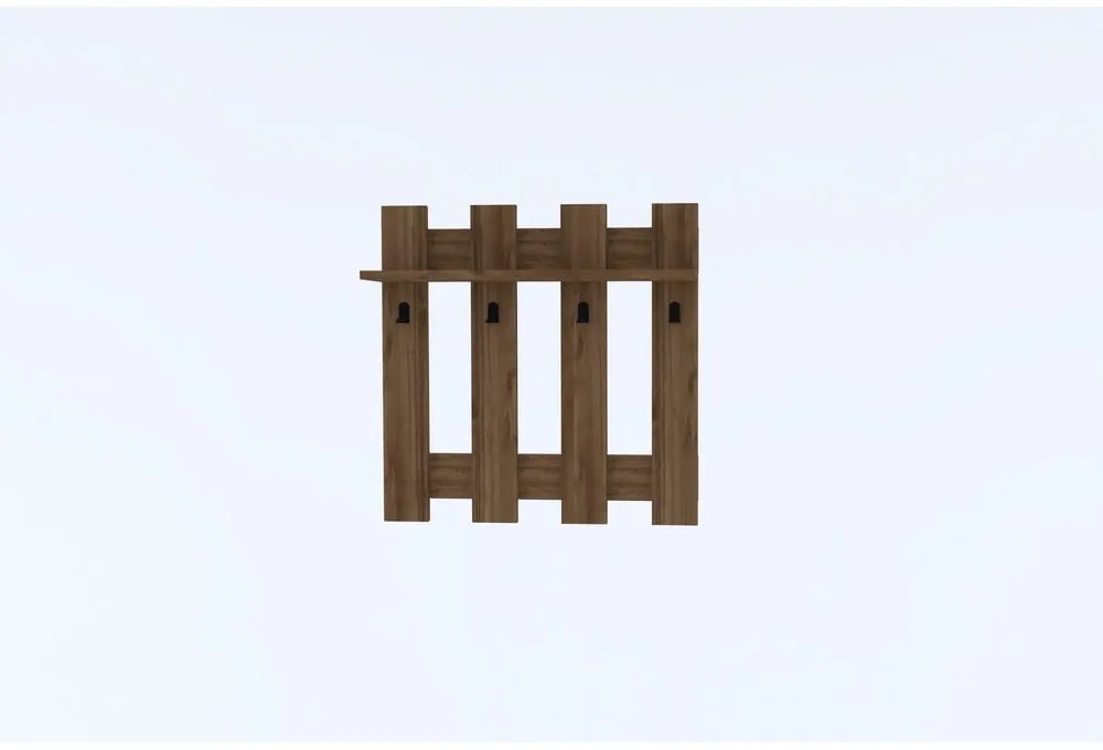 Tmavohnedá nástenná polica so 4 vešiakmi Carina