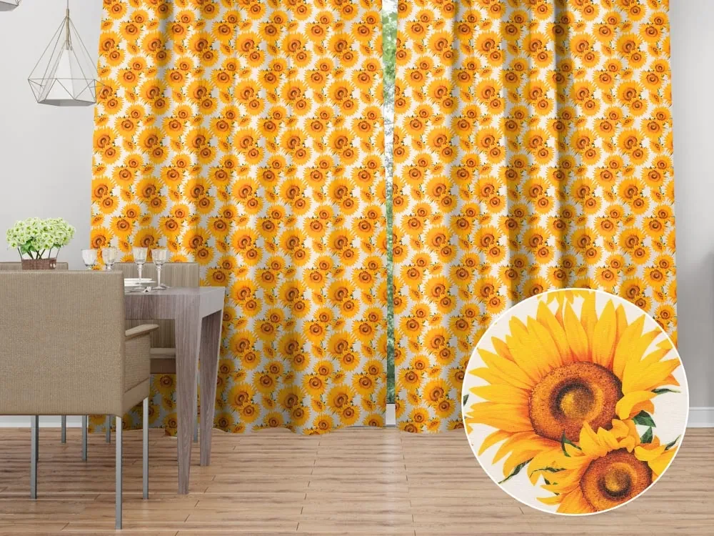 Biante Dekoračný záves PML-102 Slnečnice na bielom 145x180 cm