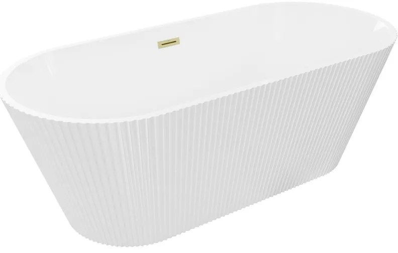 Mexen Yara, voľne stojaca ryhovaná vaňa 170 x 75 cm, biela lesklá, zlatý matný prepad, 52861707500-55