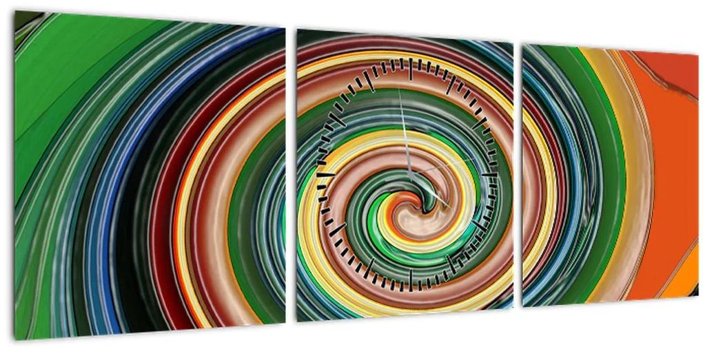 Abstraktný obraz - farebná špirála (s hodinami) (90x30 cm)